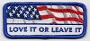 Flat-lay product photo of the Love It Or Leave It Patch embroidered iron-on biker patch, showing full color detail, lettering, and stitching, sold at Forever And Always Online.