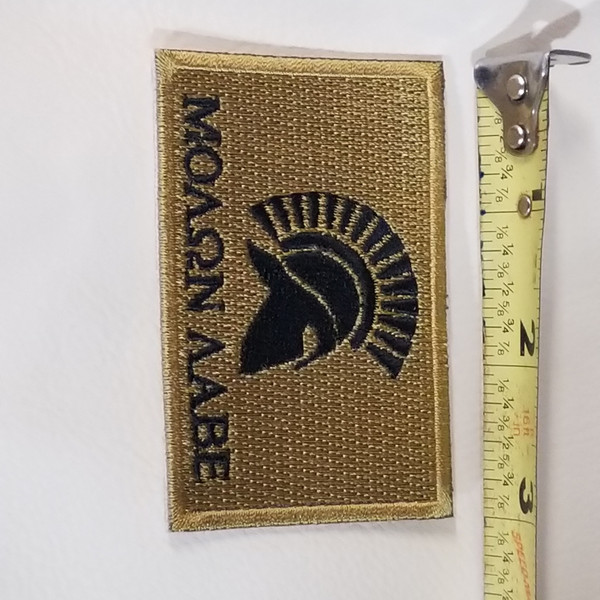 Flat-lay product photo of the MOLON LABE Flag Patch embroidered iron-on biker patch, showing full color detail, lettering, and stitching, sold at Forever And Always Online.