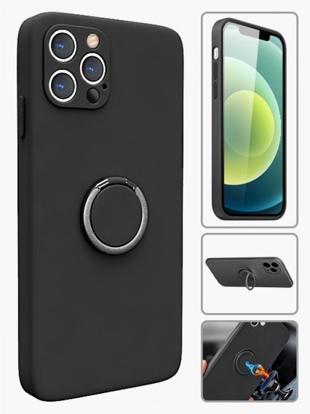 Product photo of the SILICONE CASE WITH RING STAND BLACK fashion phone case, showing the full design, color, and texture, available at Forever And Always Online.