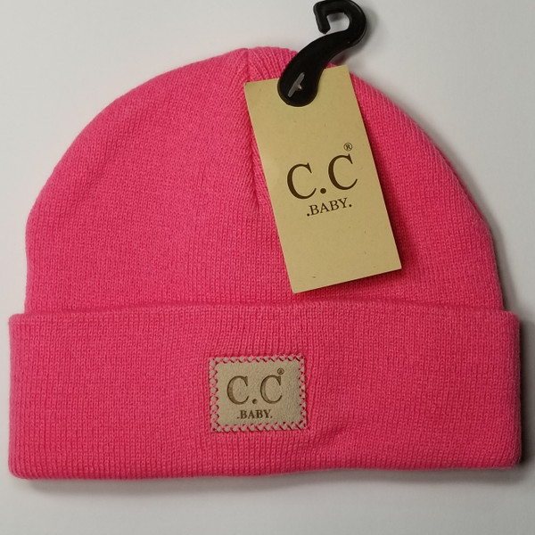 Product photo of the BABY C.C BEANIE C PINK baby beanie hat, showing the soft knit fabric, color, and pom pom detail, available at Forever And Always Online.
