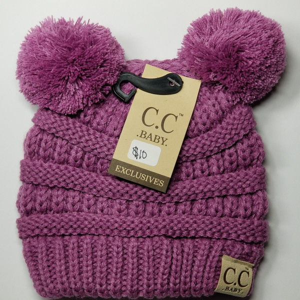 Product photo of the BABY C.C BEANIE DBL POM NW LAVENDER baby beanie hat, showing the soft knit fabric, color, and pom pom detail, available at Forever And Always Online.