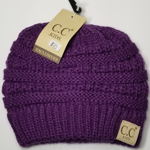 Product photo of the KIDS C.C BEANIE PURPLE baby beanie hat, showing the soft knit fabric, color, and pom pom detail, available at Forever And Always Online.