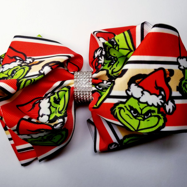 Product photo of CHRISTMAS GRINCH BOW R/W/BLK available at Forever And Always Online, Farmerville, Louisiana.