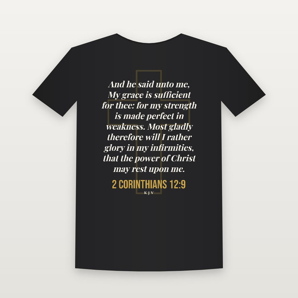 2 Corinthians 12:9 KJV Christian T-Shirt - Black