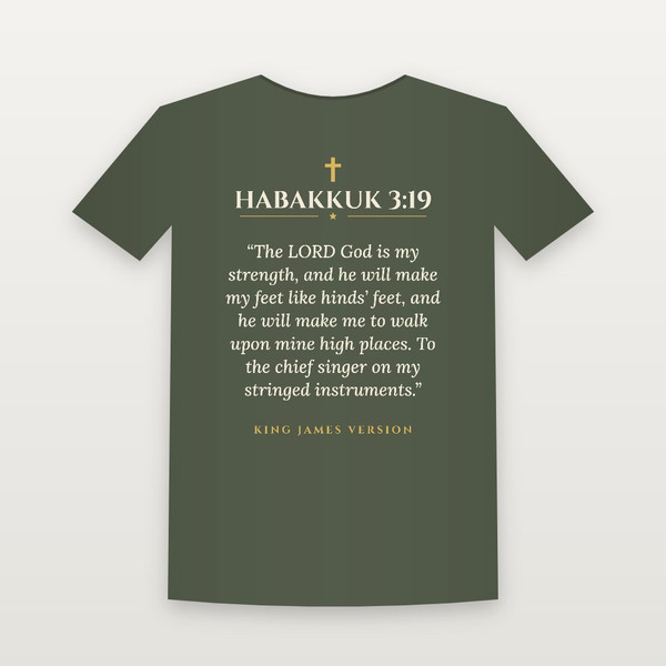 Habakkuk 3:19 KJV Christian T-Shirt - Military Green