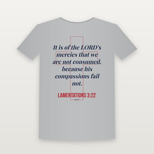 Lamentations 3:22 KJV Christian Women's Relaxed Tee (Cross) - Heather Gray
