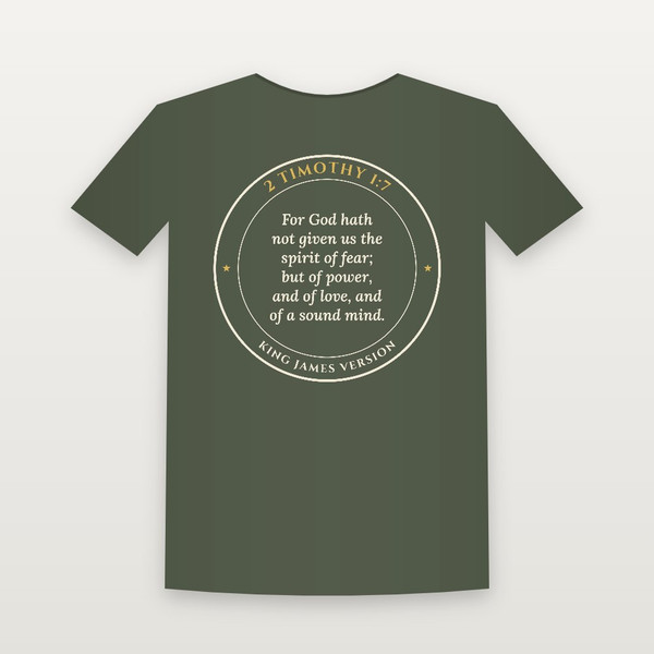 2 Timothy 1:7 KJV Christian Women's Relaxed Tee (Round Badge) - Military Green