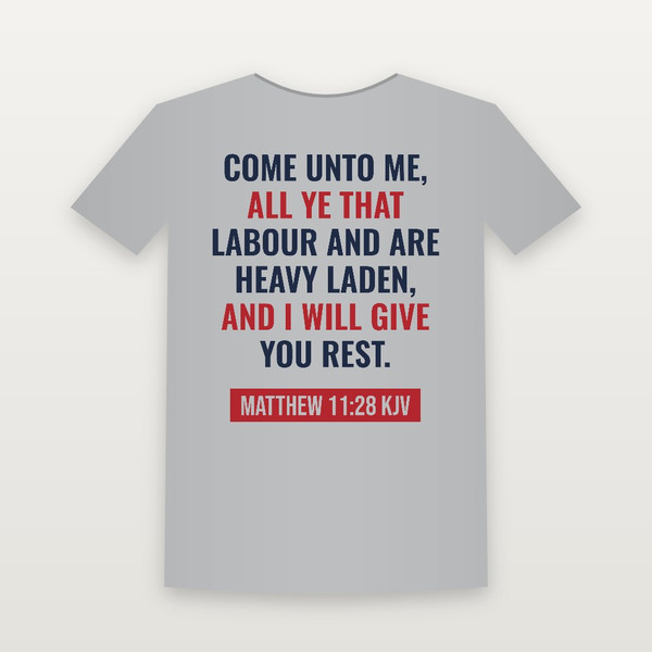 Matthew 11:28 KJV Christian Women's Relaxed Tee (Bold Type) - Heather Gray