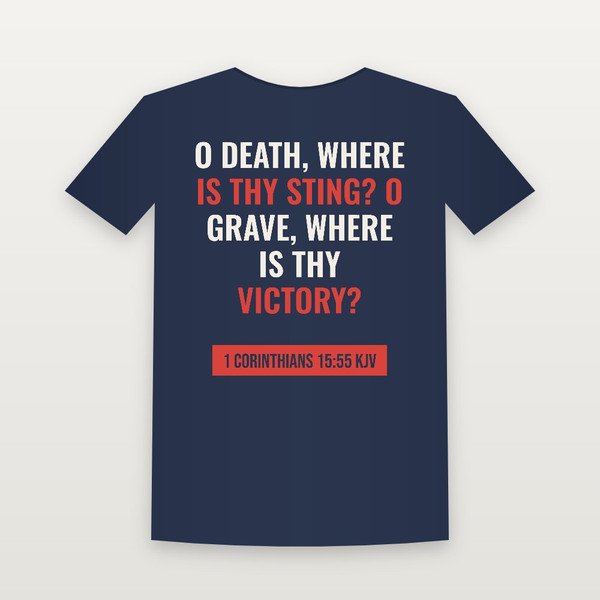 1 Corinthians 15:55 KJV Christian T-Shirt - Navy
