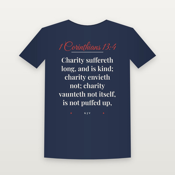 1 Corinthians 13:4 KJV Christian Women's Relaxed Tee (Script) - Navy