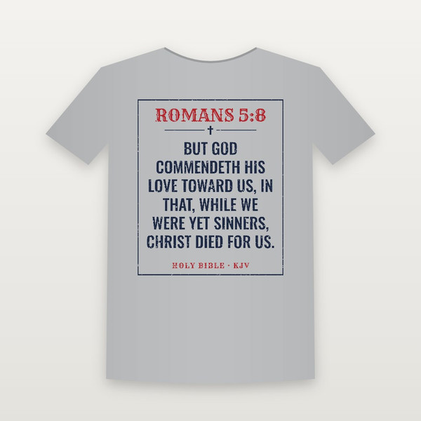 Romans 5:8 KJV Christian Women's Relaxed Tee (Vintage) - Heather Gray