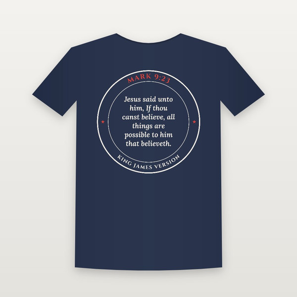Mark 9:23 KJV Christian Women's Relaxed Tee (Round Badge) - Navy
