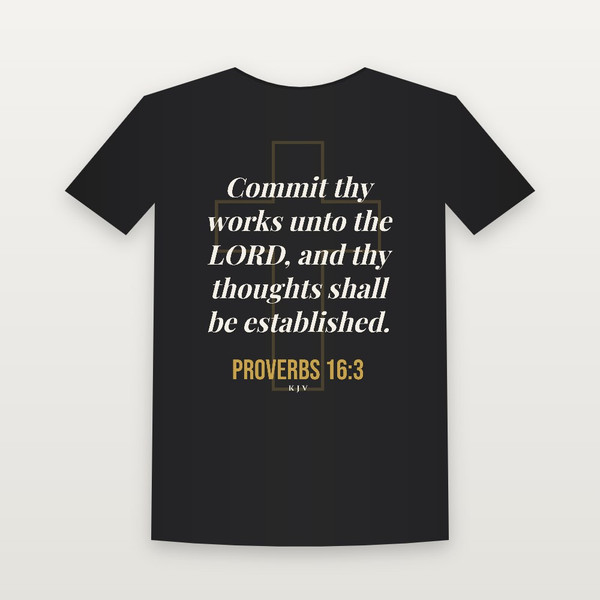 Proverbs 16:3 KJV Christian Women's Relaxed Tee (Cross) - Black