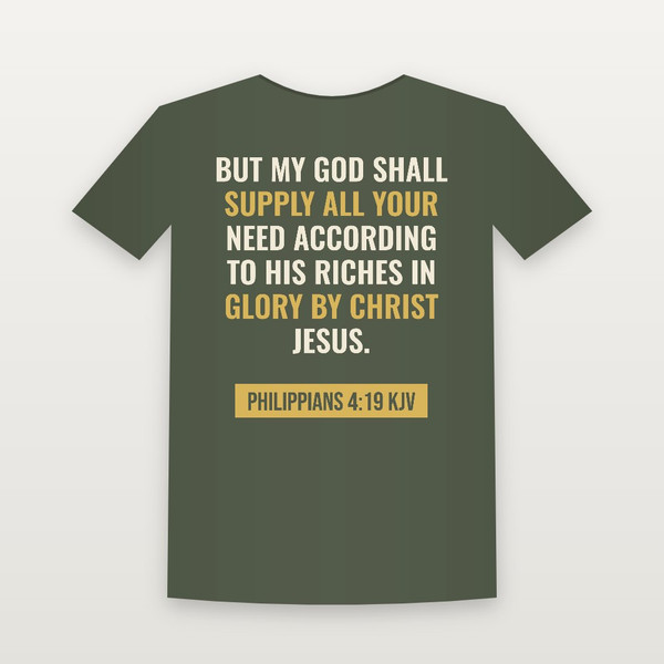 Philippians 4:19 KJV Christian Women's Relaxed Tee (Bold Type) - Military Green