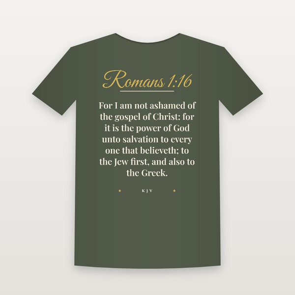 Romans 1:16 KJV Christian Women's Relaxed Tee (Script) - Military Green