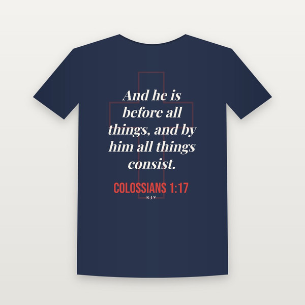 Colossians 1:17 KJV Christian Women's Relaxed Tee (Cross) - Navy