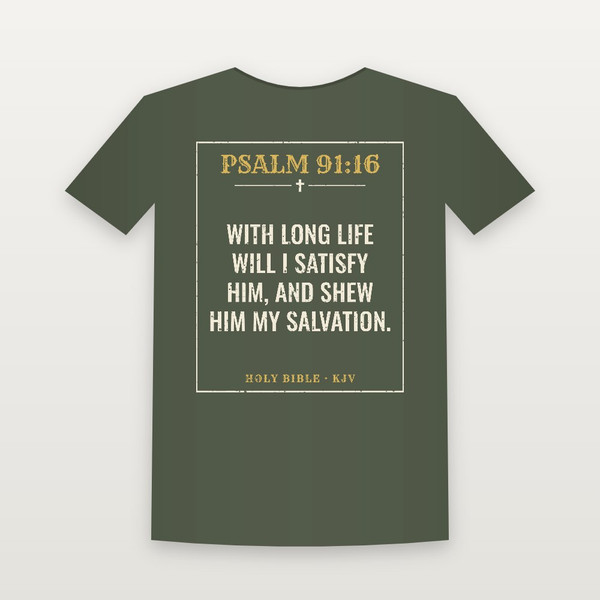 Psalm 91:16 KJV Christian Women's Relaxed Tee (Vintage) - Military Green