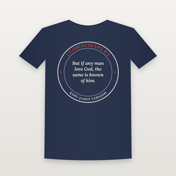 1 Corinthians 8:3 KJV Christian Women's Relaxed Tee (Round Badge) - Navy