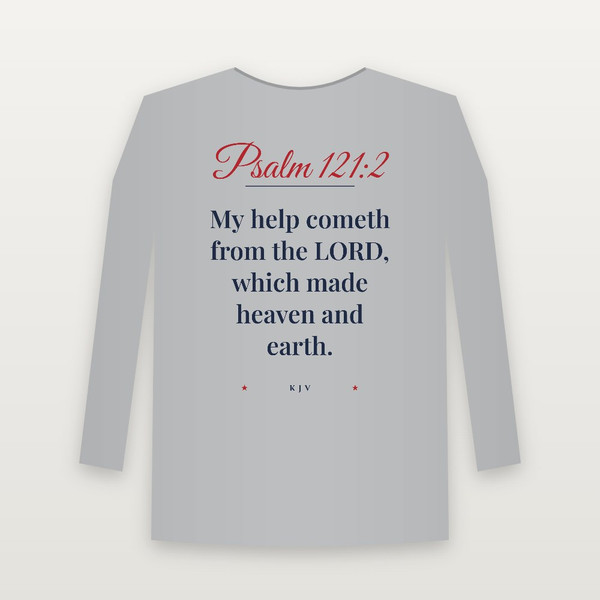 Psalm 121:2 KJV Christian Long Sleeve Tee (Script) - Heather Gray
