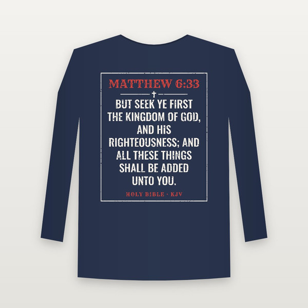 Matthew 6:33 KJV Christian Long Sleeve Tee (Vintage) - Navy
