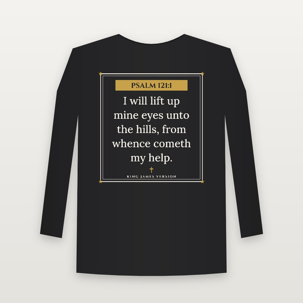 Psalm 121:1 KJV Christian Long Sleeve Tee (Framed) - Black