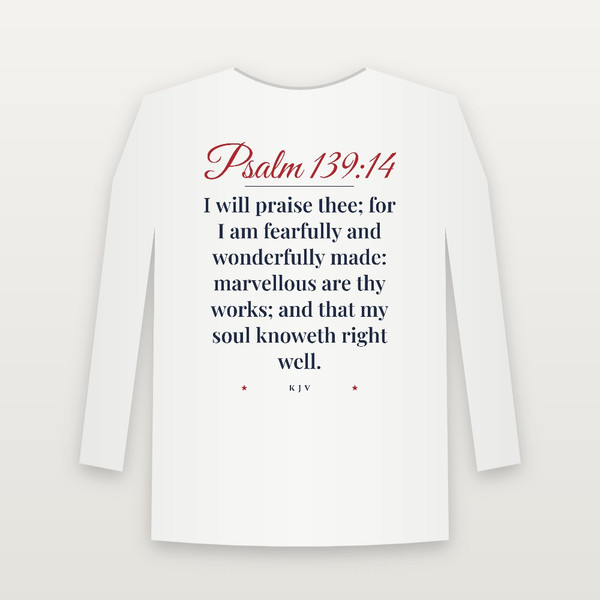 Psalm 139:14 KJV Christian Long Sleeve Tee (Script) - White