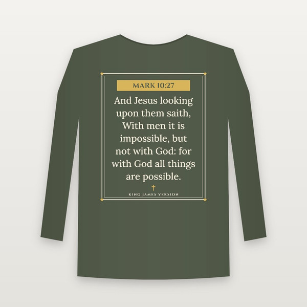 Mark 10:27 KJV Christian Long Sleeve Tee (Framed) - Military Green