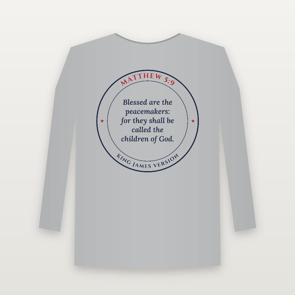 Matthew 5:9 KJV Christian Long Sleeve Tee (Round Badge) - Heather Gray