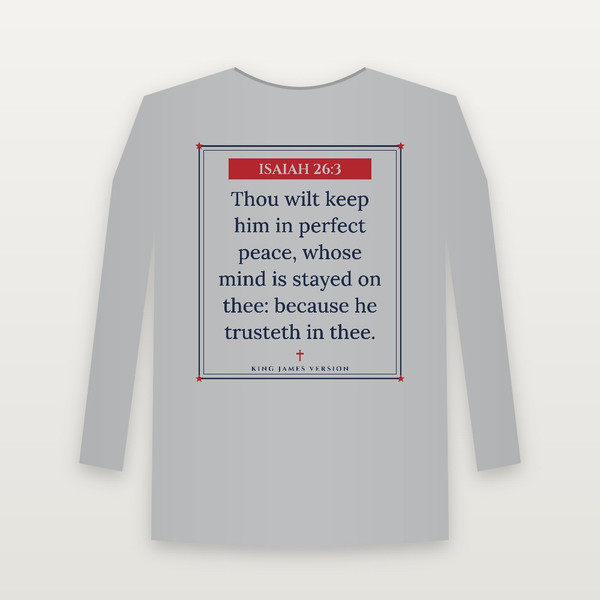 Isaiah 26:3 KJV Christian Long Sleeve Tee (Framed) - Heather Gray