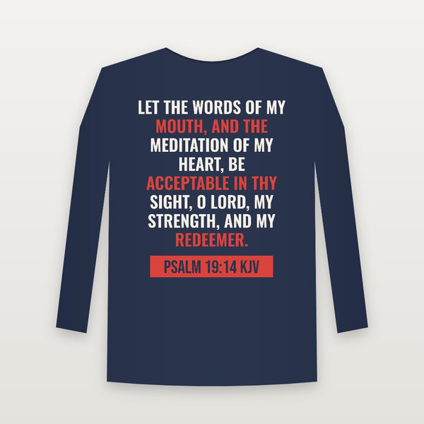 Psalm 19:14 KJV Christian Long Sleeve Tee (Bold Type) - Navy