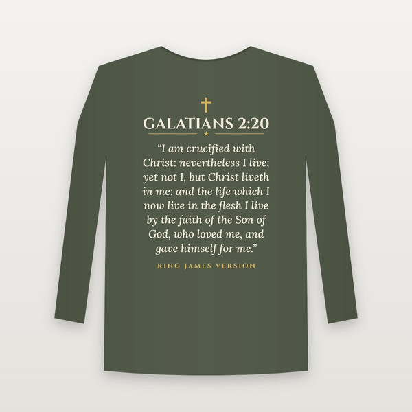 Galatians 2:20 KJV Christian Long Sleeve Tee (Classic) - Military Green