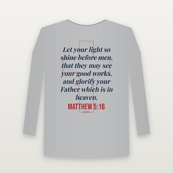 Matthew 5:16 KJV Christian Long Sleeve Tee (Cross) - Heather Gray