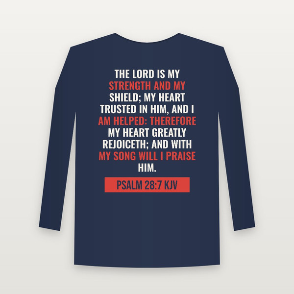 Psalm 28:7 KJV Christian Long Sleeve Tee (Bold Type) - Navy