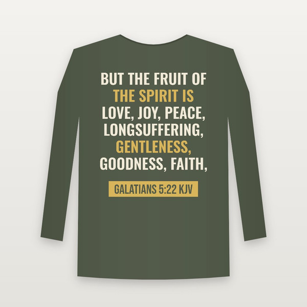 Galatians 5:22 KJV Christian Long Sleeve Tee (Bold Type) - Military Green