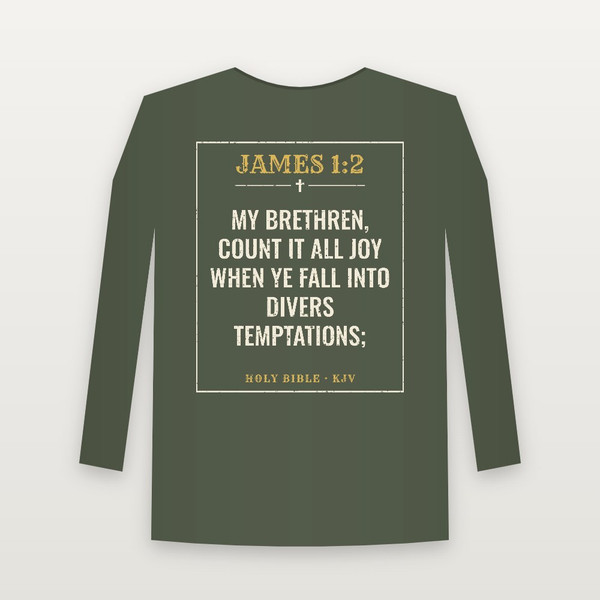 James 1:2 KJV Christian Long Sleeve Tee (Vintage) - Military Green