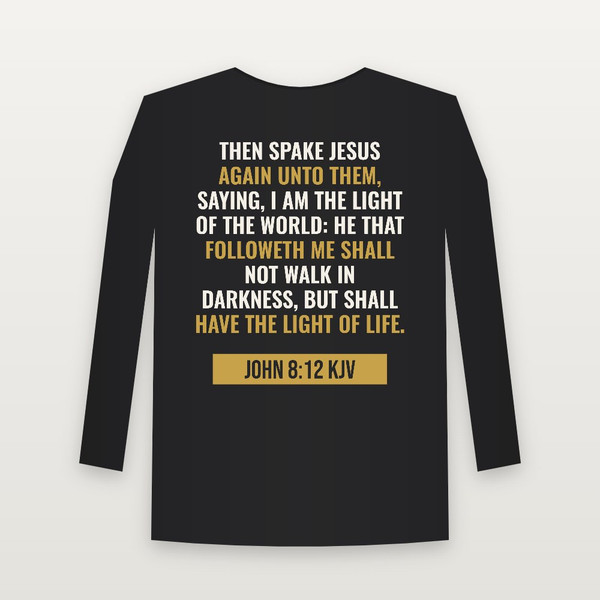 John 8:12 KJV Christian Long Sleeve Tee (Bold Type) - Black