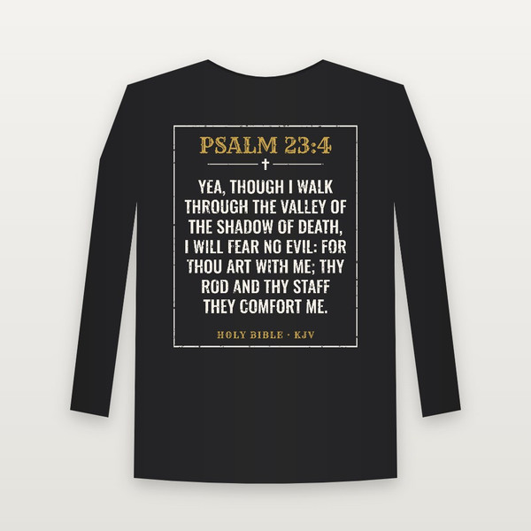 Psalm 23:4 KJV Christian Long Sleeve Tee (Vintage) - Black