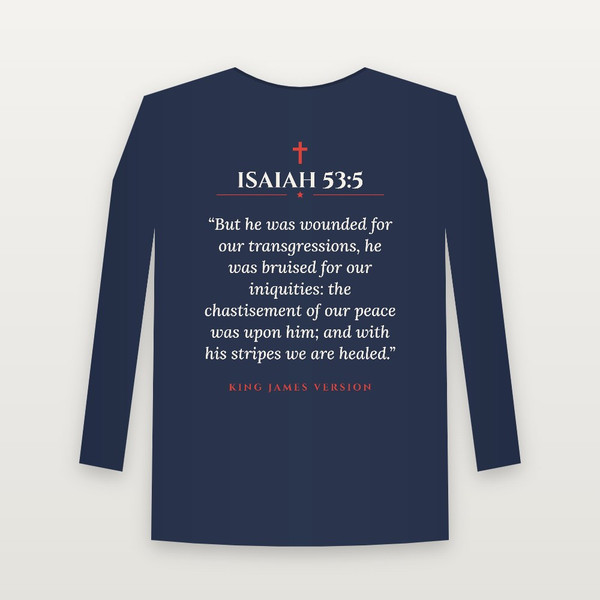 Isaiah 53:5 KJV Christian Long Sleeve Tee (Classic) - Navy