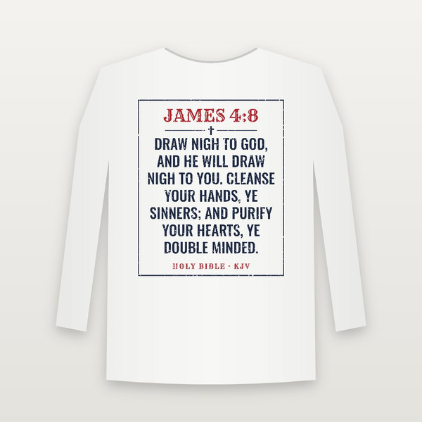 James 4:8 KJV Christian Long Sleeve Tee (Vintage) - White