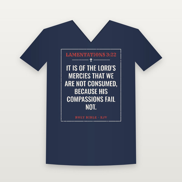 Lamentations 3:22 KJV Christian V-Neck Tee (Vintage) - Navy