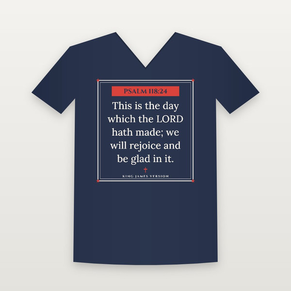 Psalm 118:24 KJV Christian V-Neck Tee (Framed) - Navy