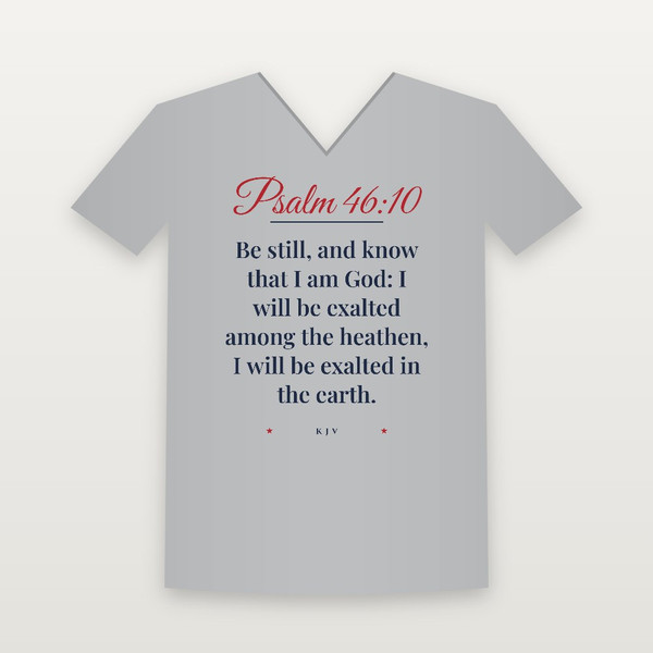 Psalm 46:10 KJV Christian V-Neck Tee (Script) - Heather Gray