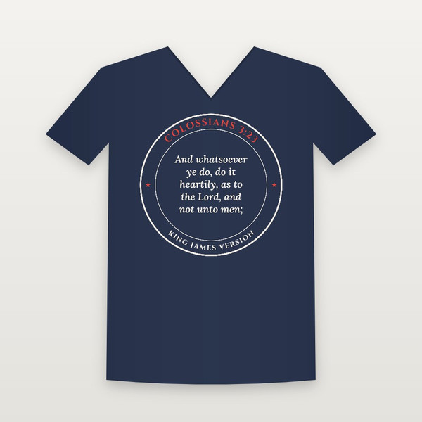 Colossians 3:23 KJV Christian V-Neck Tee (Round Badge) - Navy