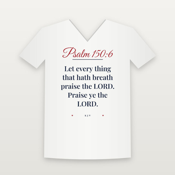 Psalm 150:6 KJV Christian V-Neck Tee (Script) - White