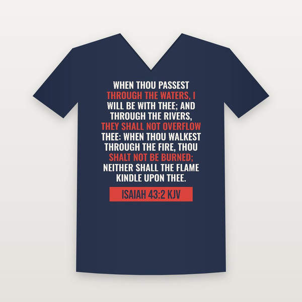 Isaiah 43:2 KJV Christian V-Neck Tee (Bold Type) - Navy