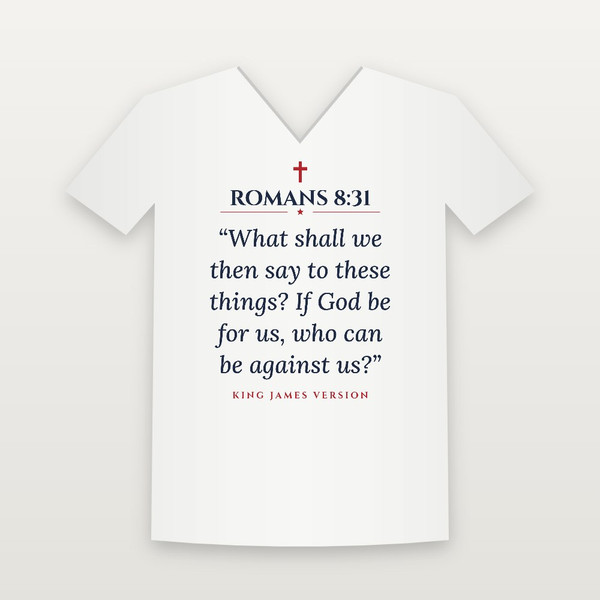 Romans 8:31 KJV Christian V-Neck Tee (Classic) - White