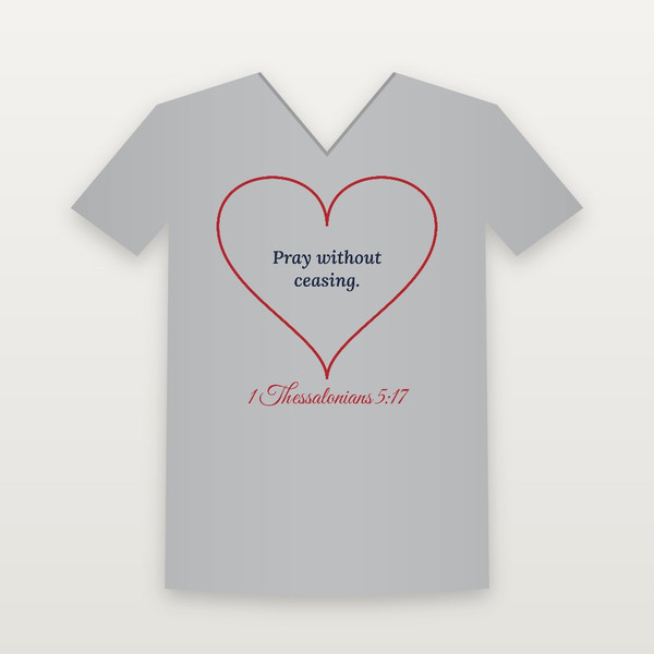 1 Thessalonians 5:17 KJV Christian V-Neck Tee (Heart) - Heather Gray