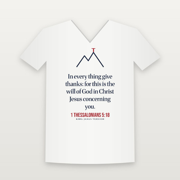1 Thessalonians 5:18 KJV Christian V-Neck Tee (Mountain) - White