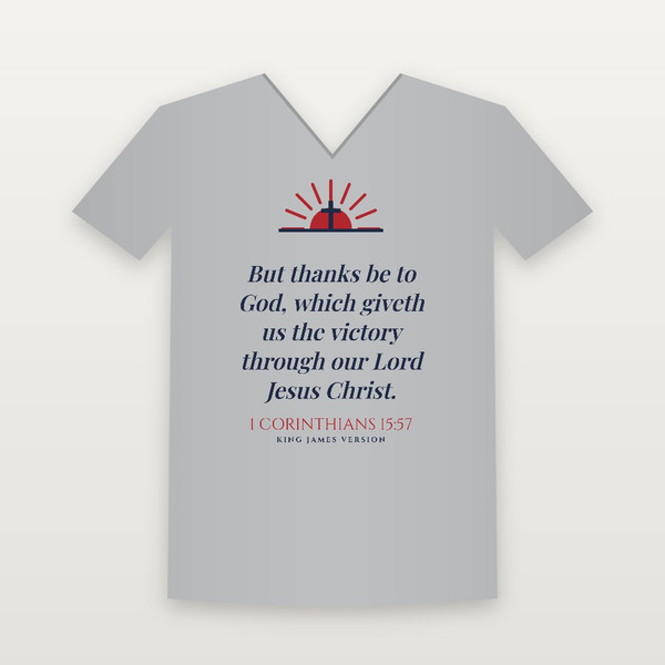 1 Corinthians 15:57 KJV Christian V-Neck Tee (Sunrise) - Heather Gray