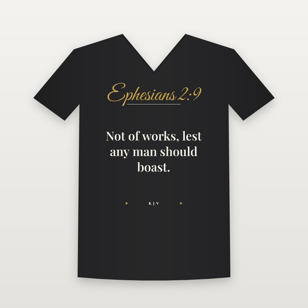 Ephesians 2:9 KJV Christian V-Neck Tee (Script) - Black